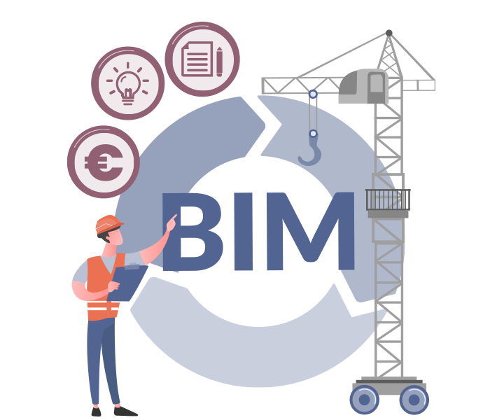 Illustration eines Bauarbeiters zur BIM-basierte Kostenplanung